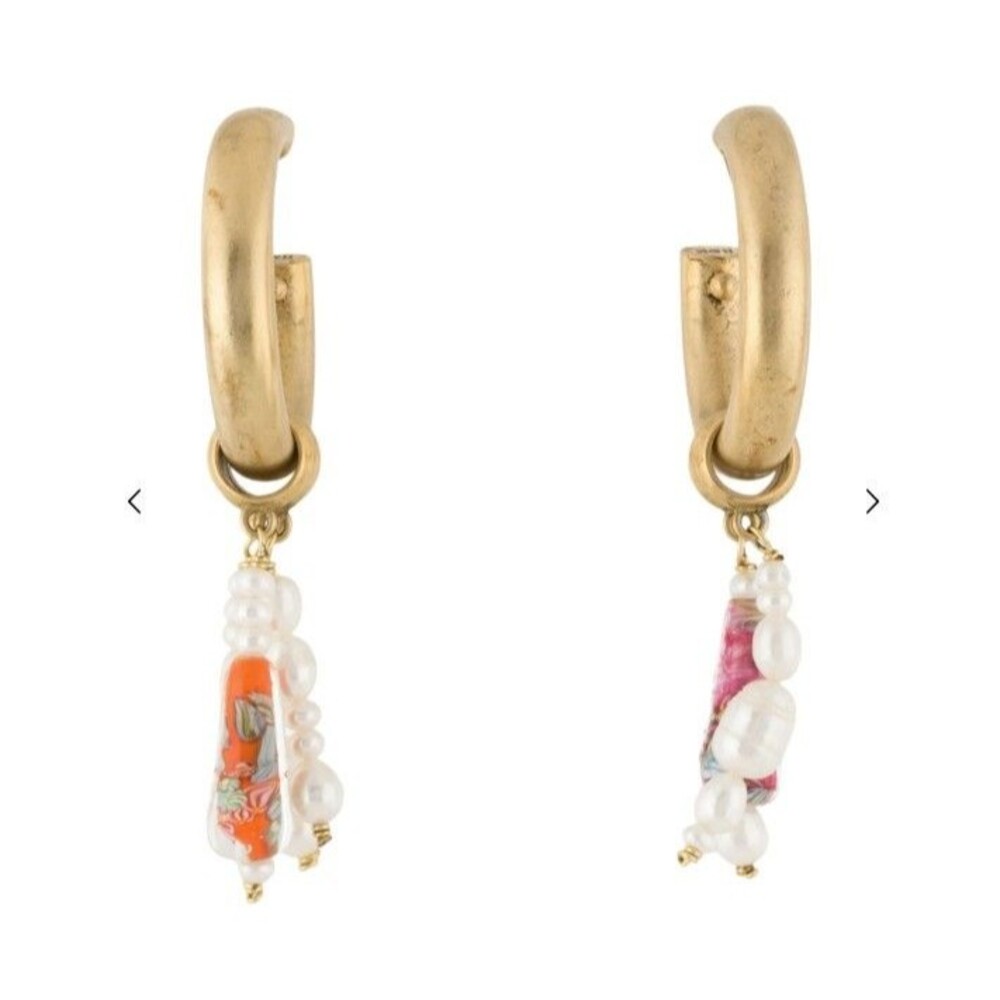 Brinker & Eliza Pearl Teardrop Hoop Jumbo Hoop EarringsGold Tone - Picture 2 of 3